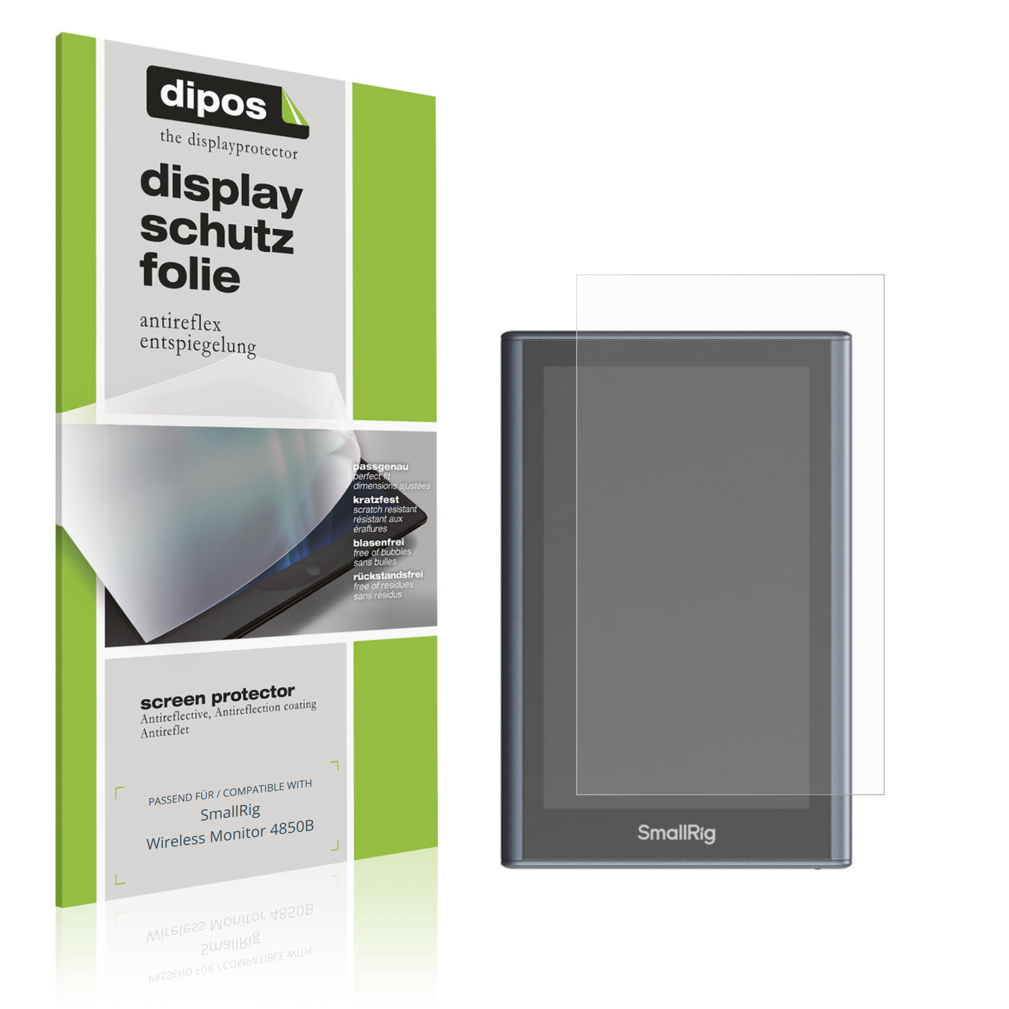 Matte Displayschutzfolie von dipos passend für SmallRig Wireless Monitor 4850B, präziser Zuschnitt und blasenfrei montiert