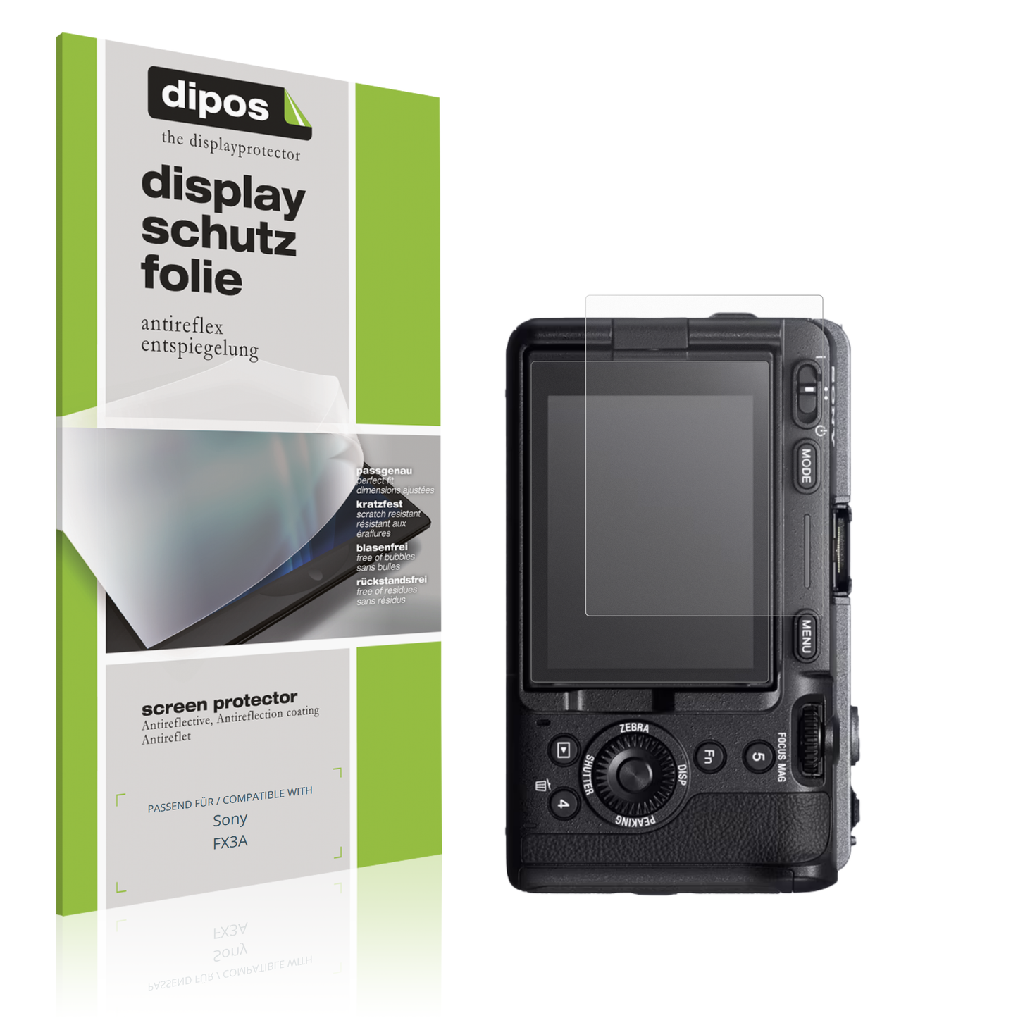 Matte Displayschutzfolie von dipos passend für Sony FX3A, präziser Zuschnitt und blasenfrei montiert