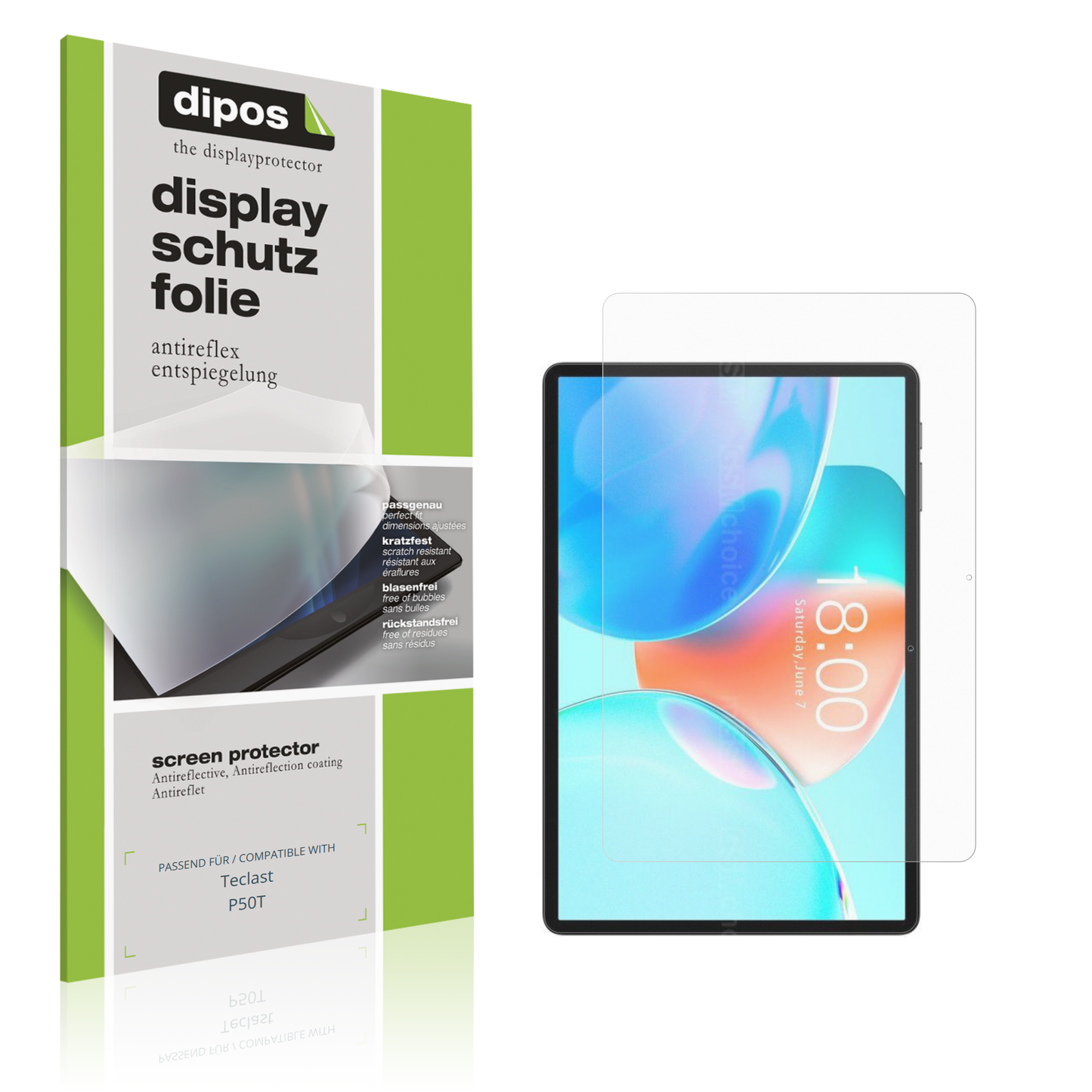 Matte Displayschutzfolie von dipos passend für Teclast P50T, präziser Zuschnitt und blasenfrei montiert