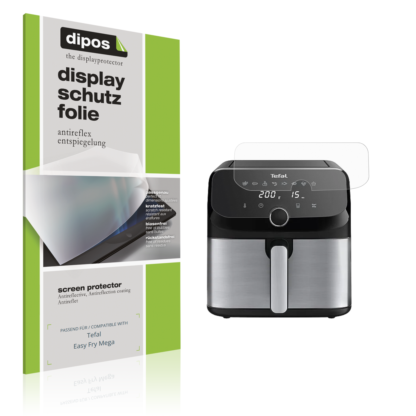 Matte Displayschutzfolie von dipos passend für Tefal Easy Fry Mega, präziser Zuschnitt und blasenfrei montiert