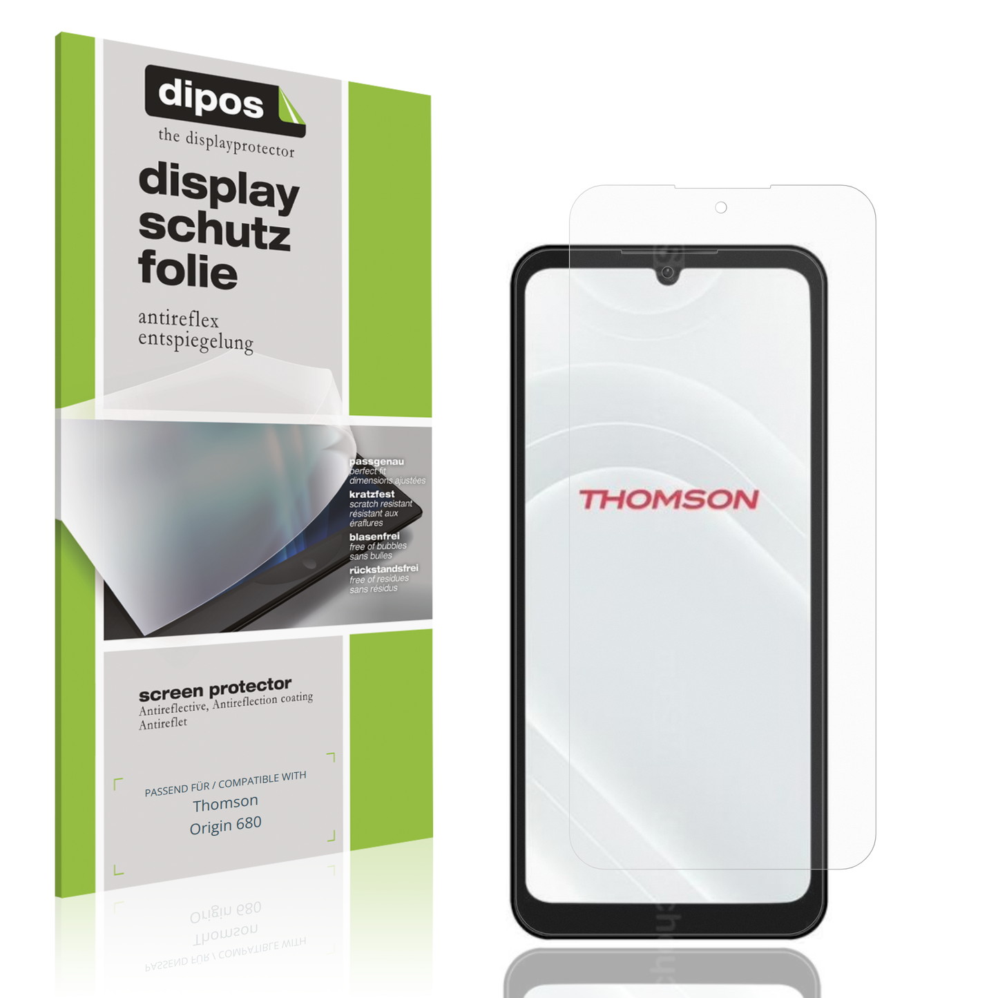 Matte Displayschutzfolie von dipos passend für Thomson Origin 680, präziser Zuschnitt und blasenfrei montiert