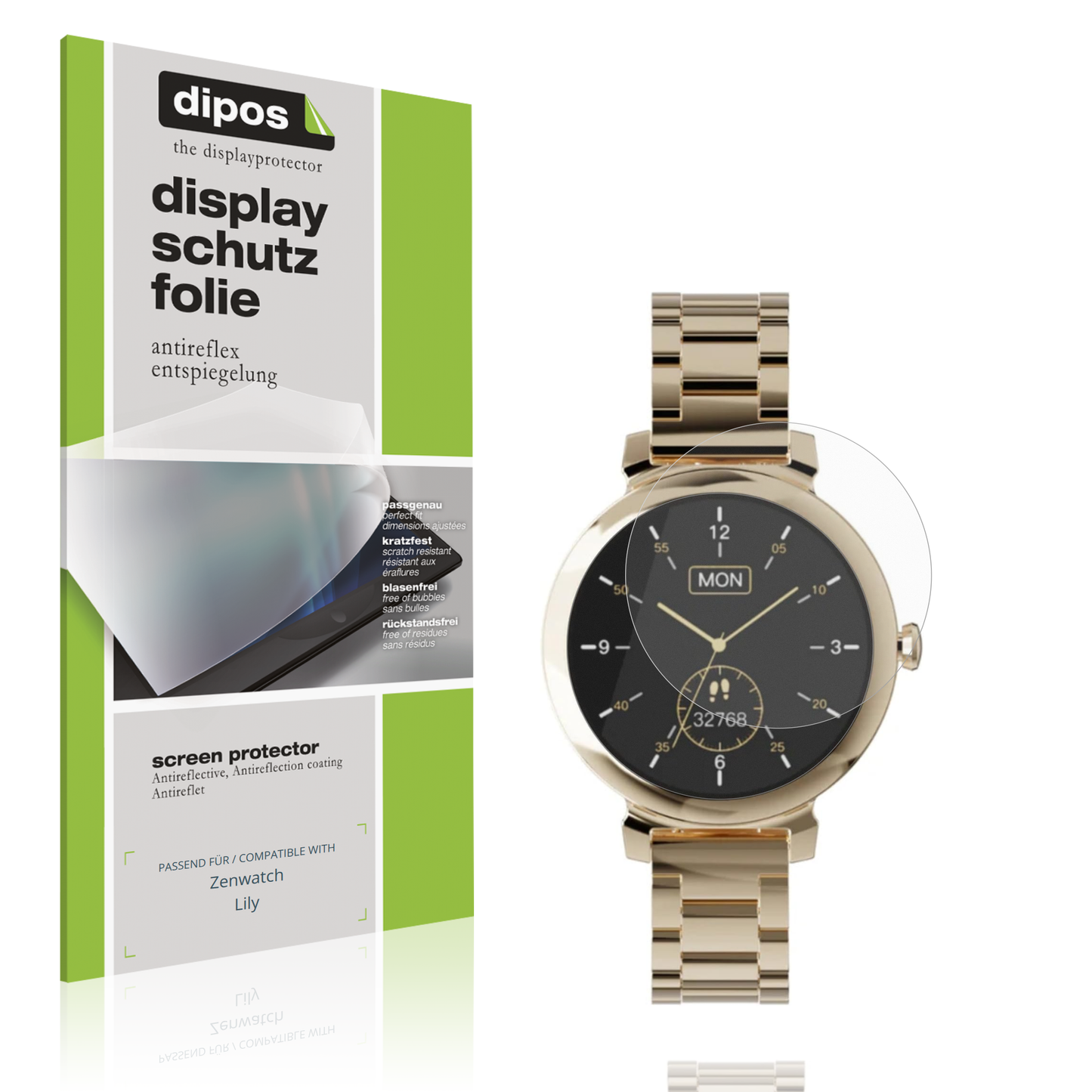 Matte Displayschutzfolie von dipos passend für Zenwatch Lily, präziser Zuschnitt und blasenfrei montiert