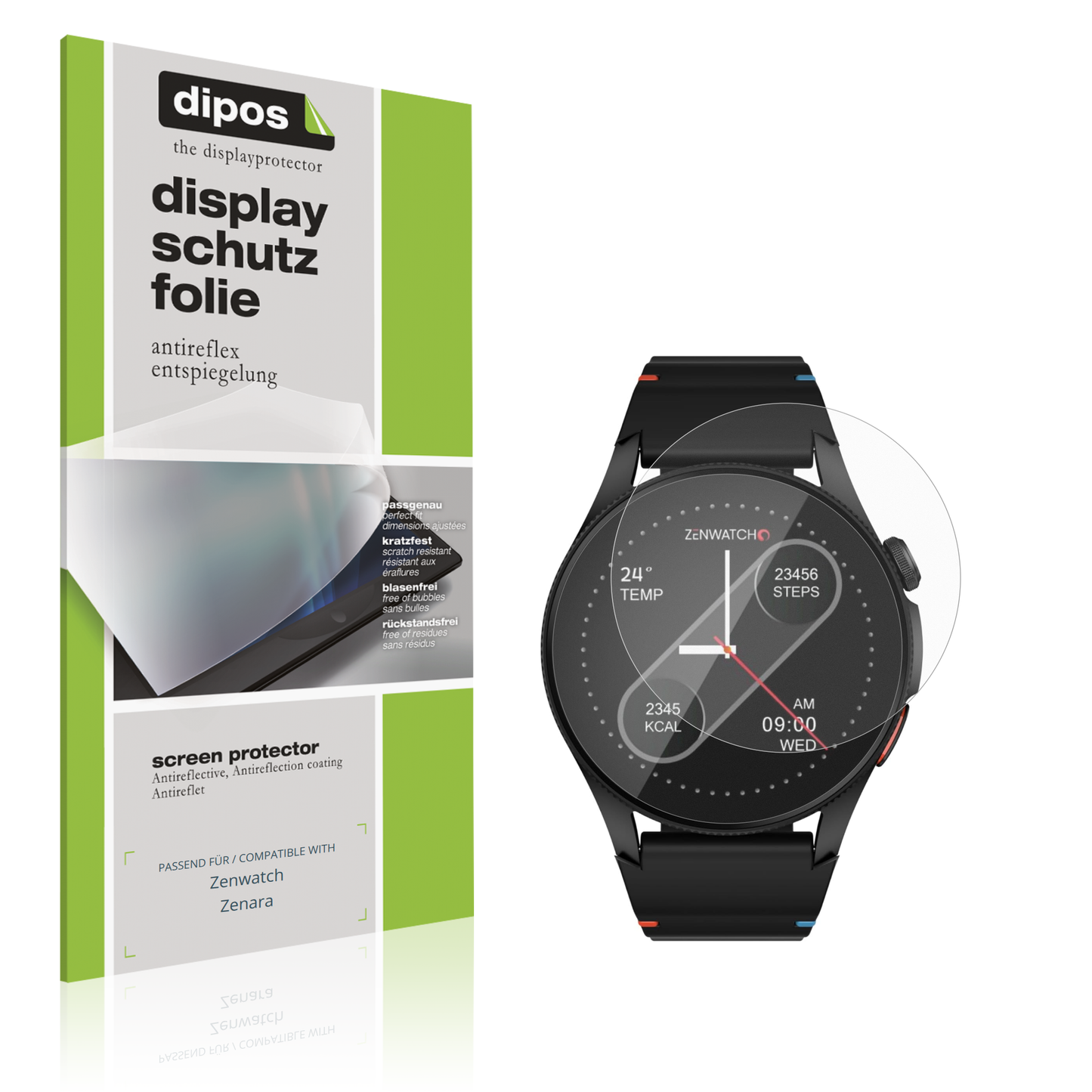 Matte Displayschutzfolie von dipos passend für Zenwatch Zenara, präziser Zuschnitt und blasenfrei montiert