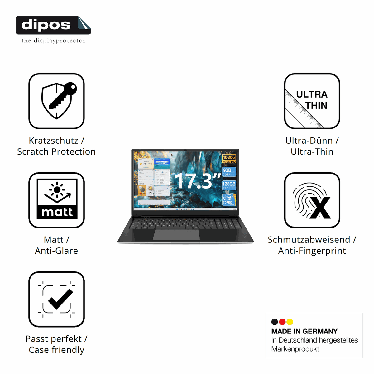Displayschutz hergestellt in Deutschland, höchste Qualität made in Germany