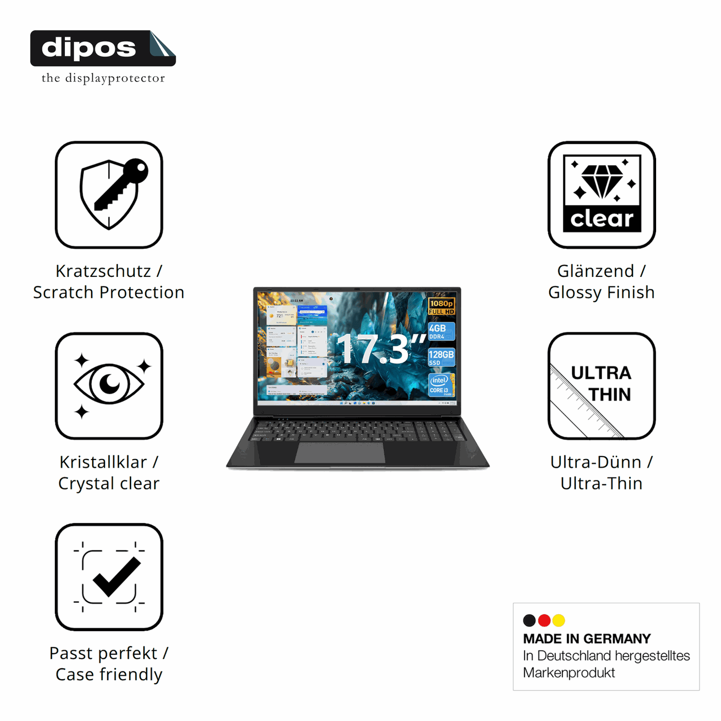 Displayschutz hergestellt in Deutschland, höchste Qualität made in Germany