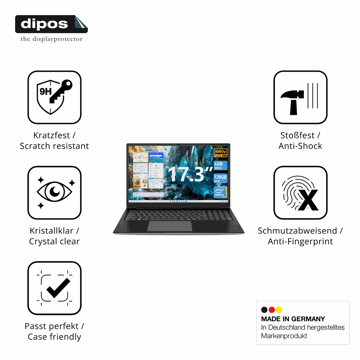 Displayschutz hergestellt in Deutschland, höchste Qualität made in Germany