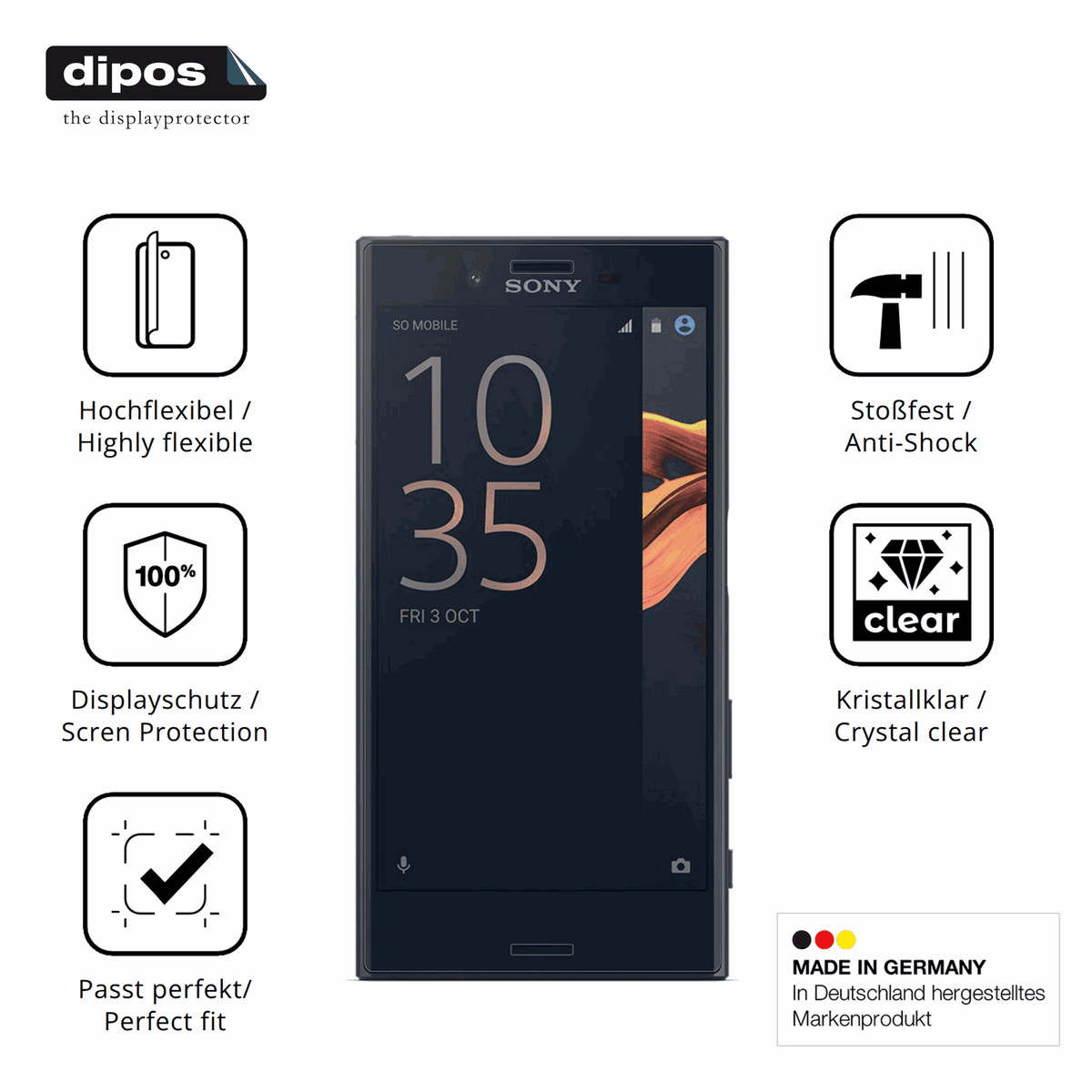 2x Screen Protector for Sony Xperia X Compact Protective Film covers 100% dipos
