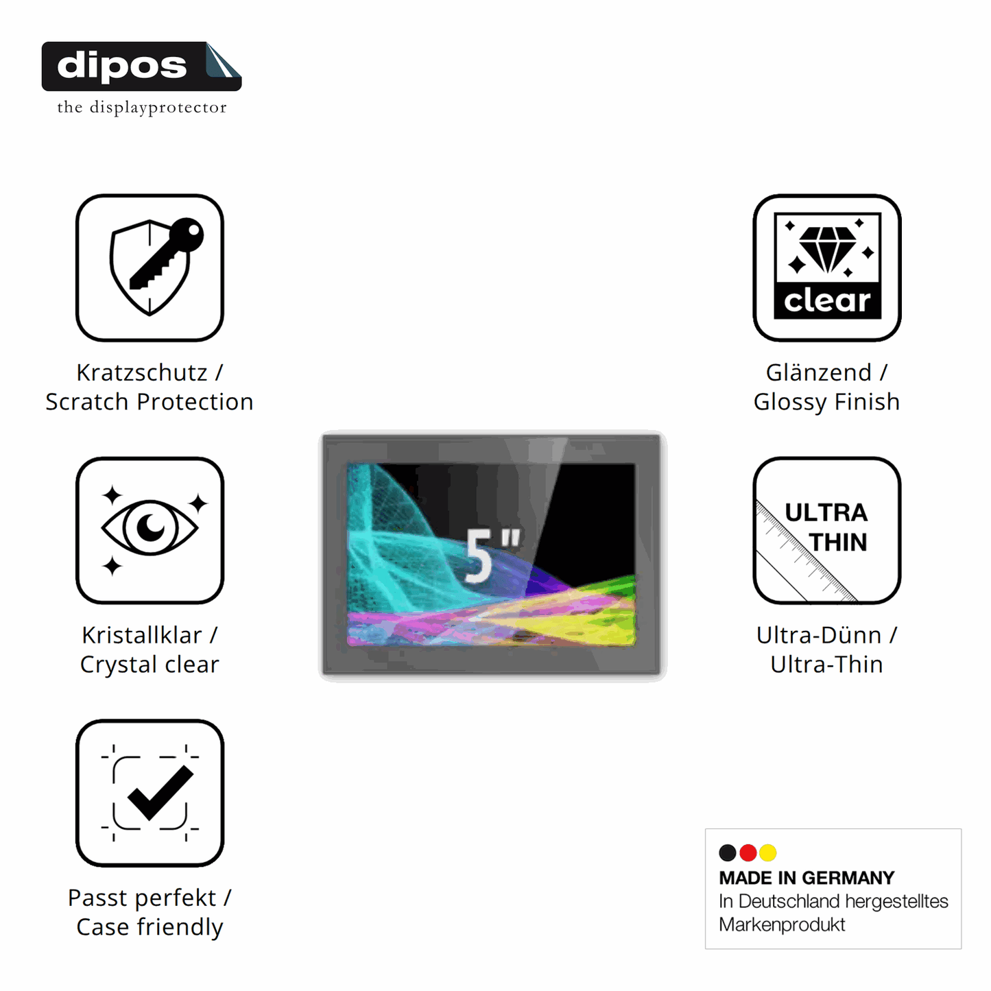 Displayschutz hergestellt in Deutschland, höchste Qualität made in Germany