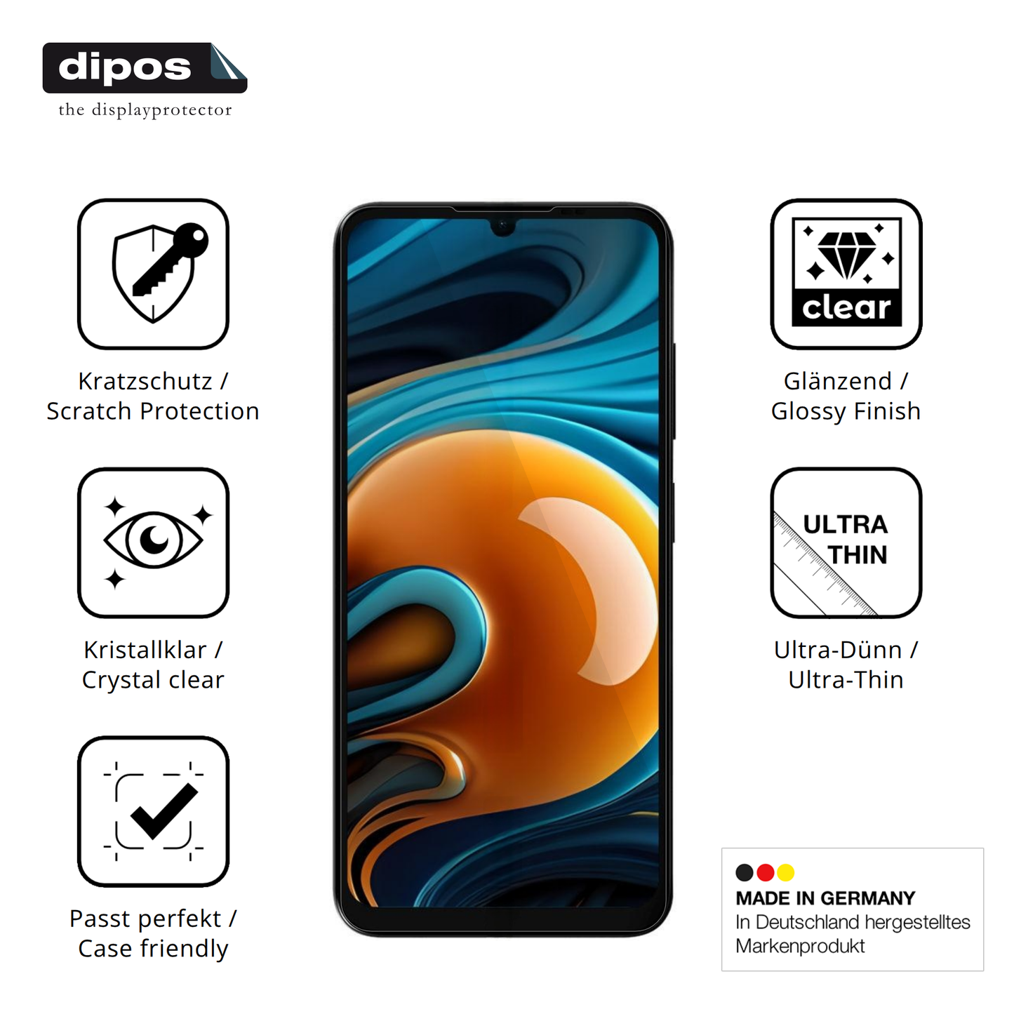 Displayschutz hergestellt in Deutschland, höchste Qualität made in Germany