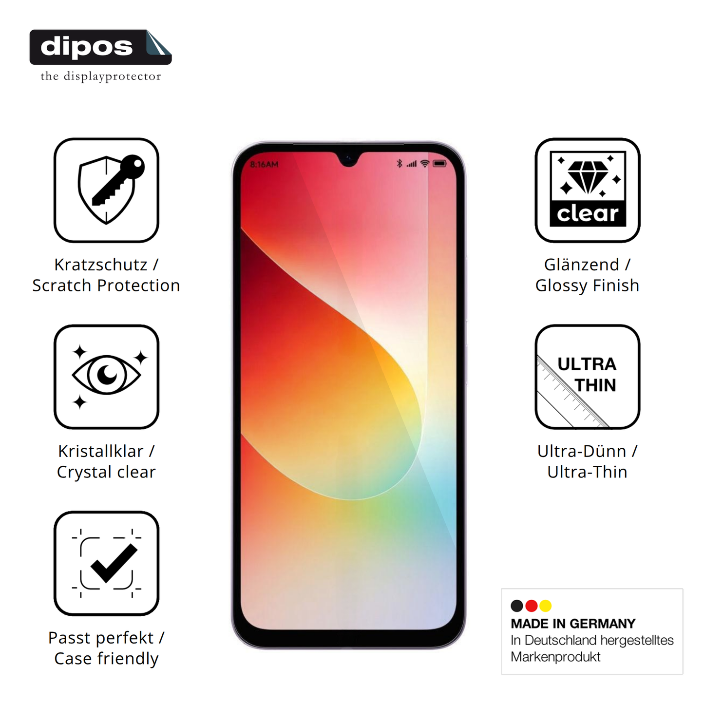 Displayschutz hergestellt in Deutschland, höchste Qualität made in Germany