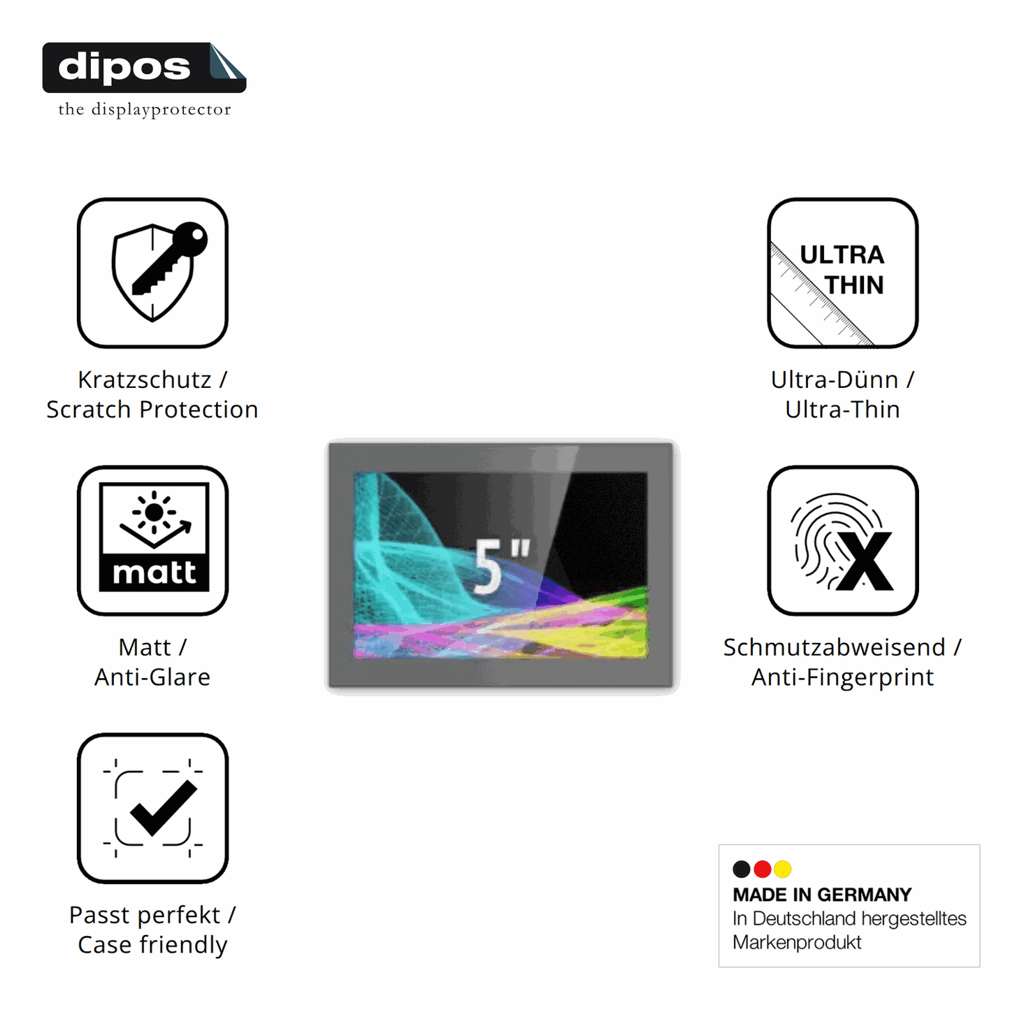 Displayschutz hergestellt in Deutschland, höchste Qualität made in Germany