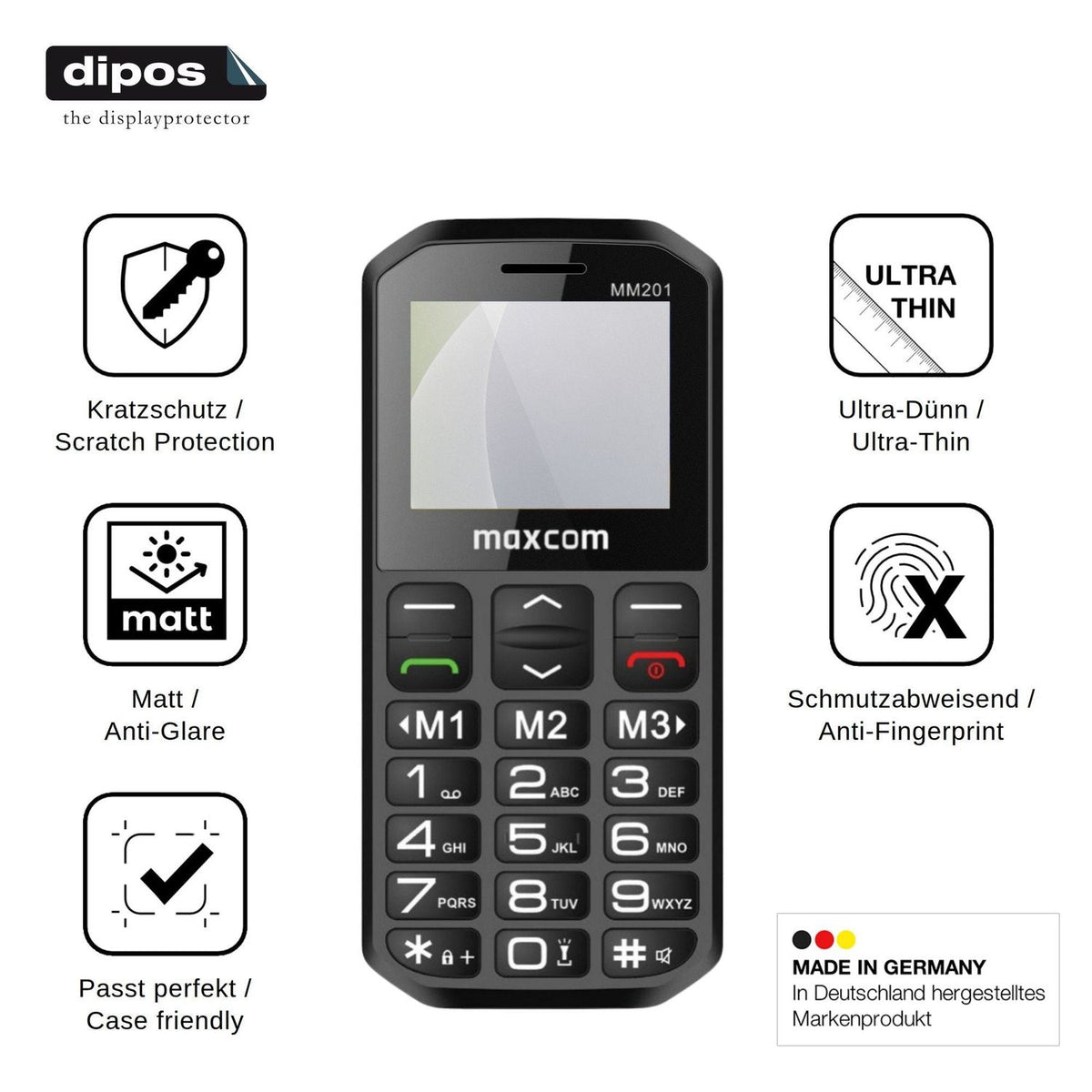 4x Screen Protector for MaxCom MM201 Protection Anti Glare dipos