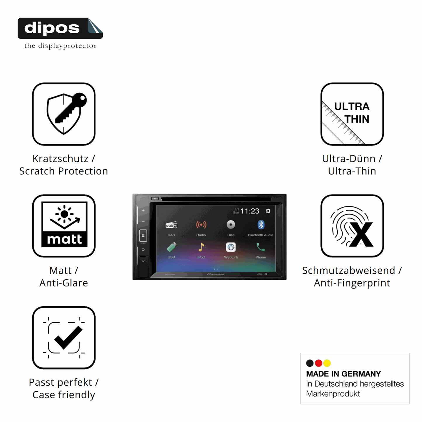 Displayschutz hergestellt in Deutschland, höchste Qualität made in Germany