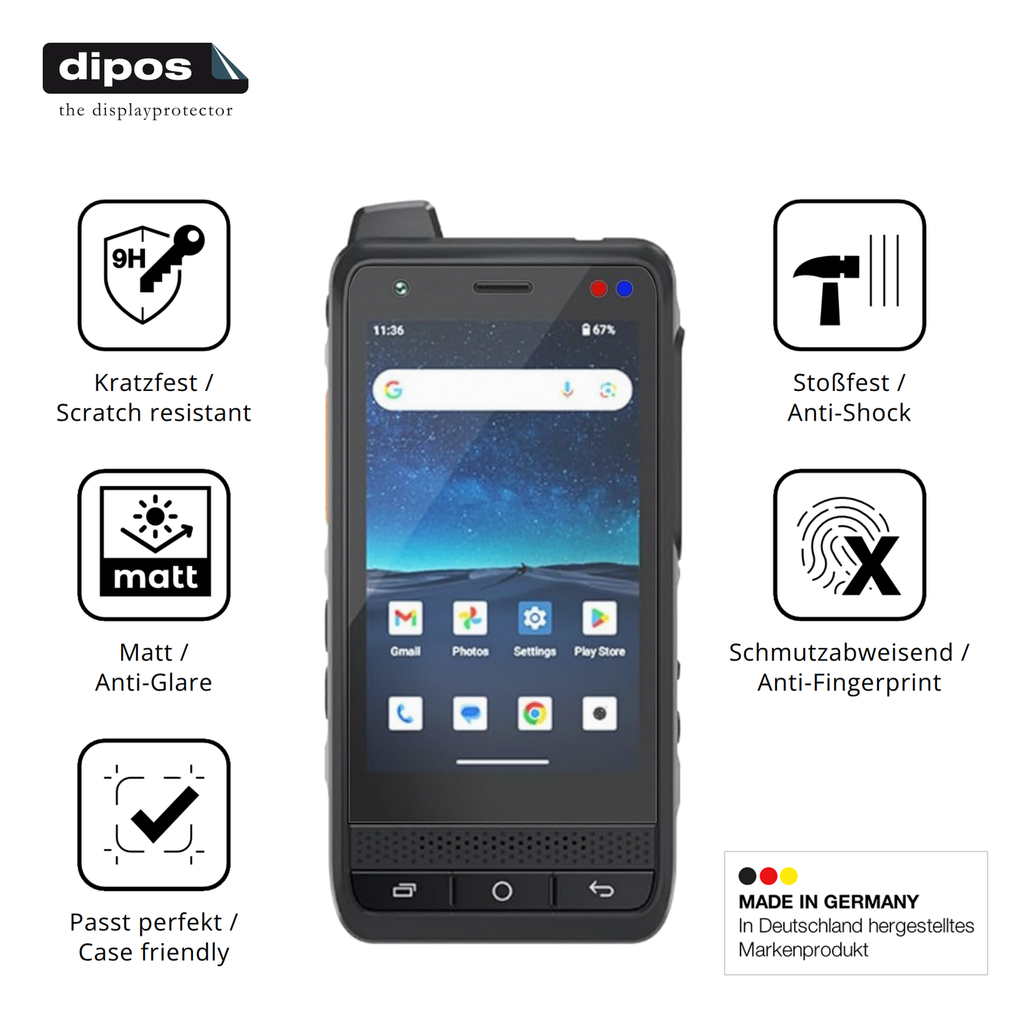 Displayschutz hergestellt in Deutschland, höchste Qualität made in Germany