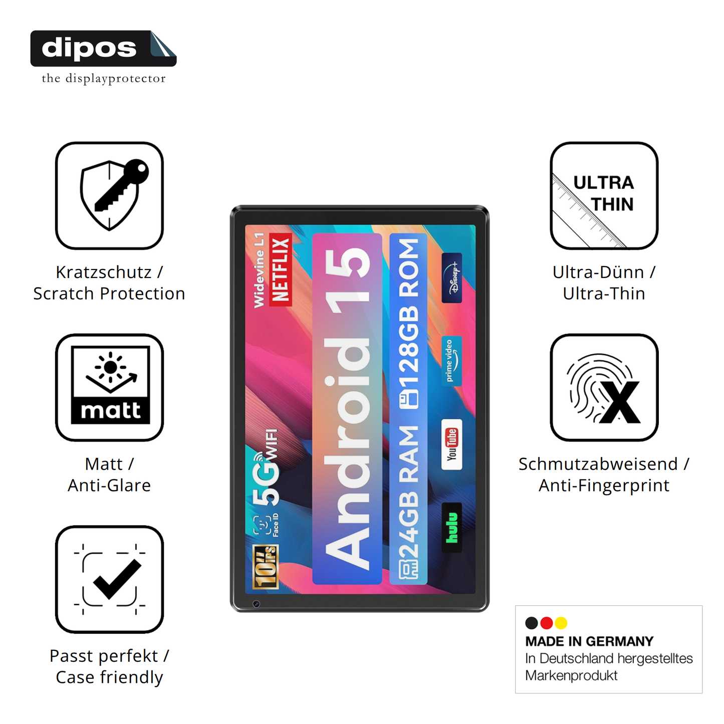 2x Schutzfolie matt für Whitedeer WHEC107BK 10.1 Zoll Display-Schutzfolie