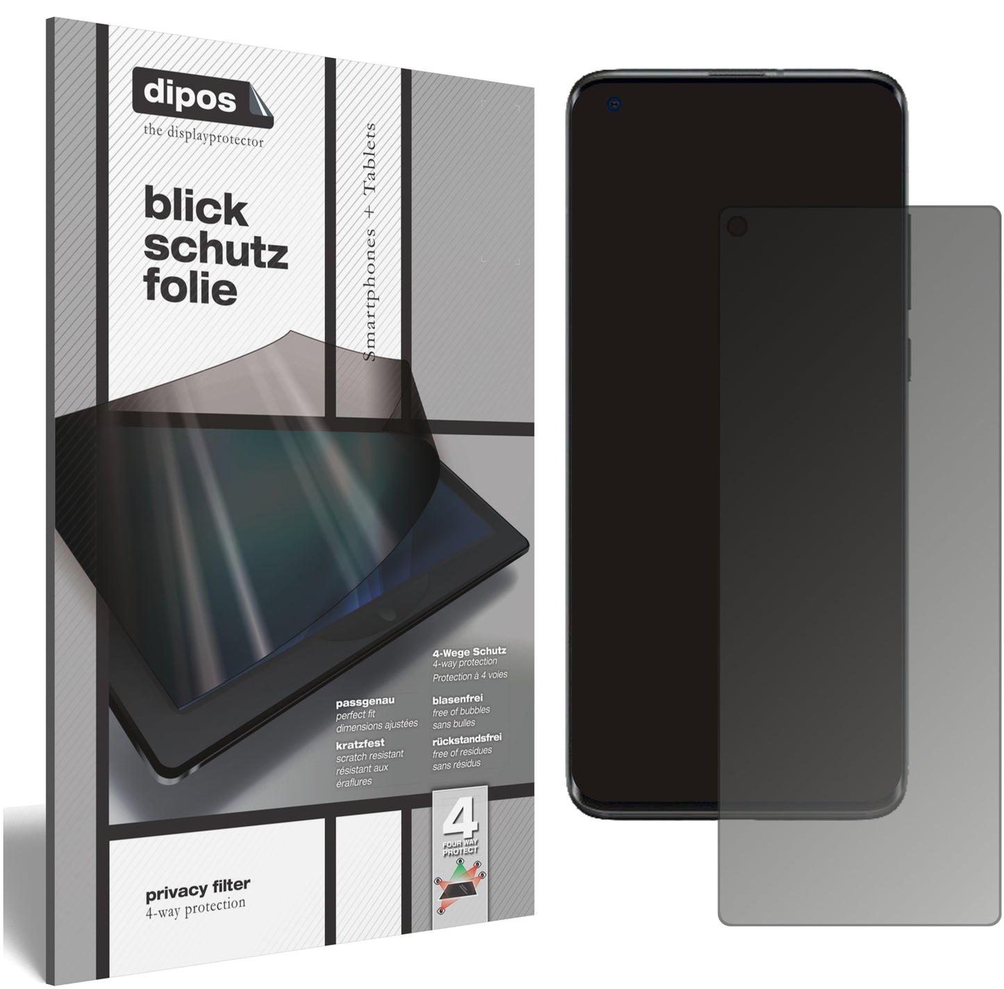 Blickschutzfolie: Mattierte Panzerglas-Oberfläche, perfekte Passform, Lesbarkeit nur für Nutzer.