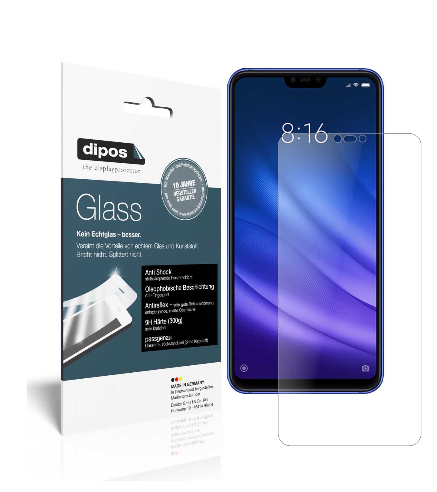 Mattes Panzerglas: Schutz vor Brüchen, Fingerabdrücken und Bildschirmblendung für Xiaomi-Mi 8 Lite