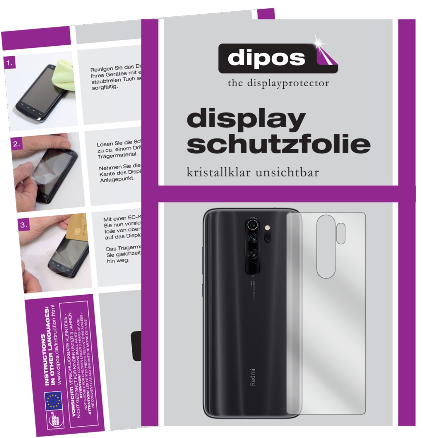 Kristallklare, dünne Schutzfolie: Kratzfest & passgenau für Xiaomi-Redmi Note 8 Rückseite
