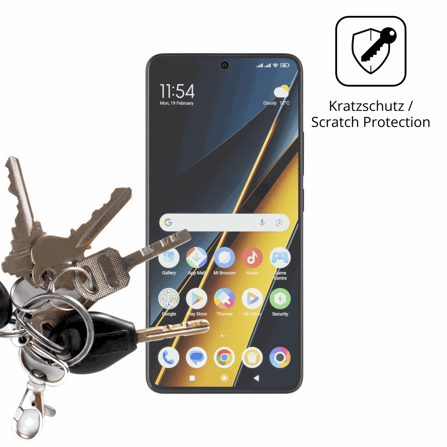 Schutz gegen Kratzer auf dem Poco X6 Pro 5g Glas durch Schlüssel oder Ähnliches