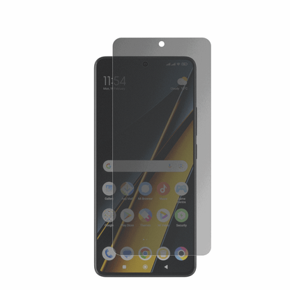PocoX6 Pro 5g mit aufgebrachtem dipos Displayschutz, der seitliche Einblicke blockiert