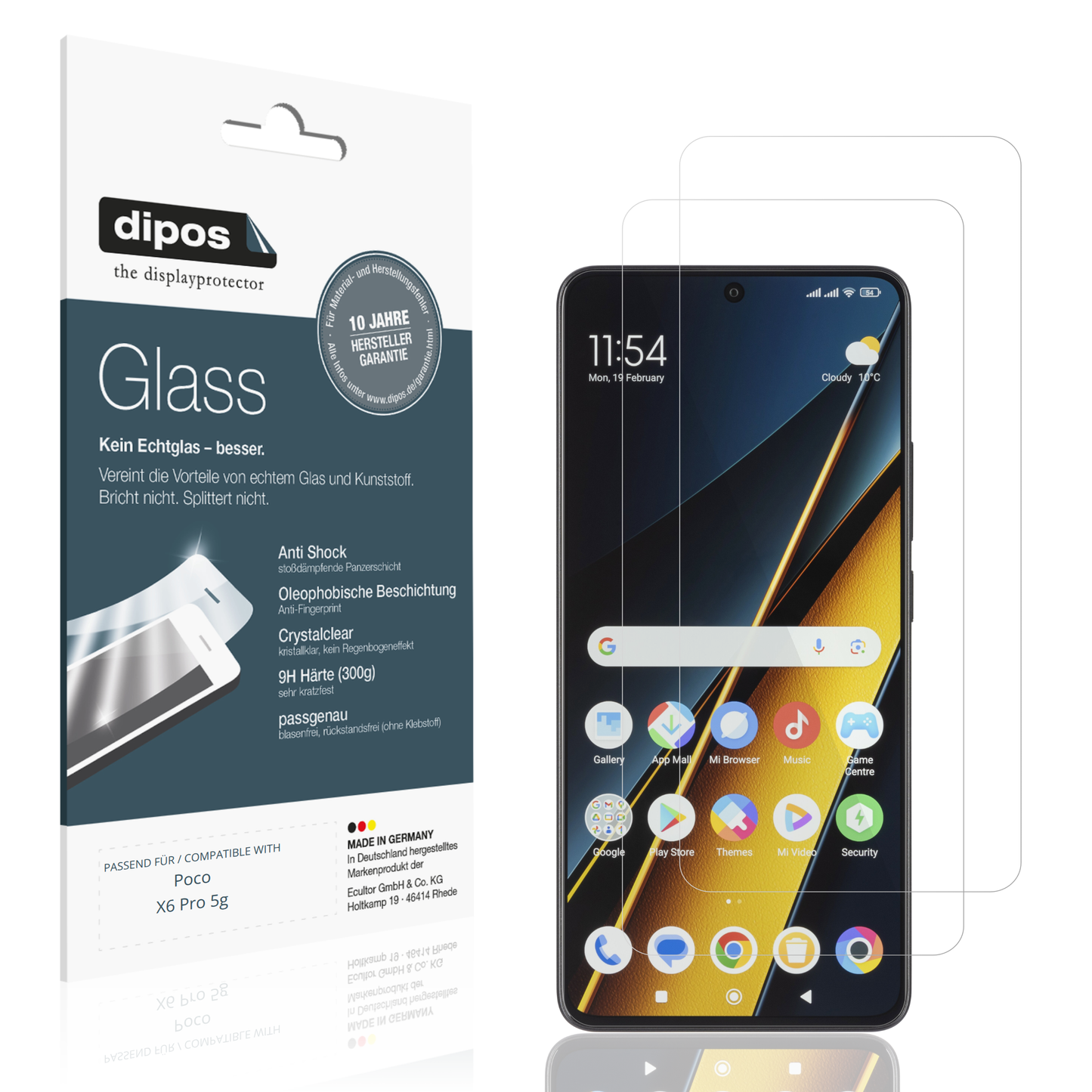 Klare Displayschutzfolie von dipos passend für Poco X6 Pro 5g, 9H kratzfest und blasenfrei montiert