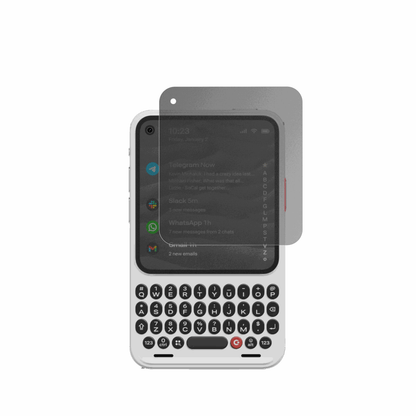 ClicksCommunicator mit aufgebrachter dipos Flex Schutzfolie, die seitliche Einblicke blockiert