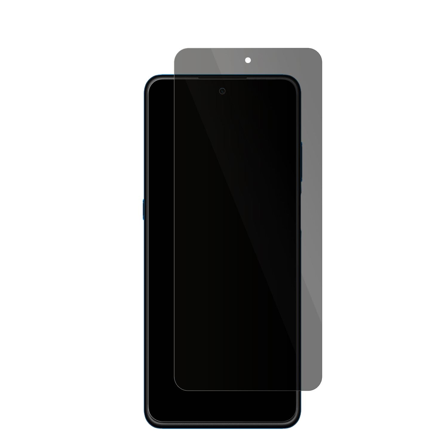 HisenseInfinity H60 Lite mit aufgebrachter dipos Flex Schutzfolie, die seitliche Einblicke blockiert
