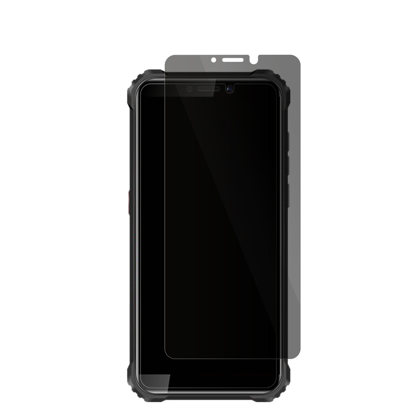 OukitelWP5 mit aufgebrachter dipos Flex Schutzfolie, die seitliche Einblicke blockiert