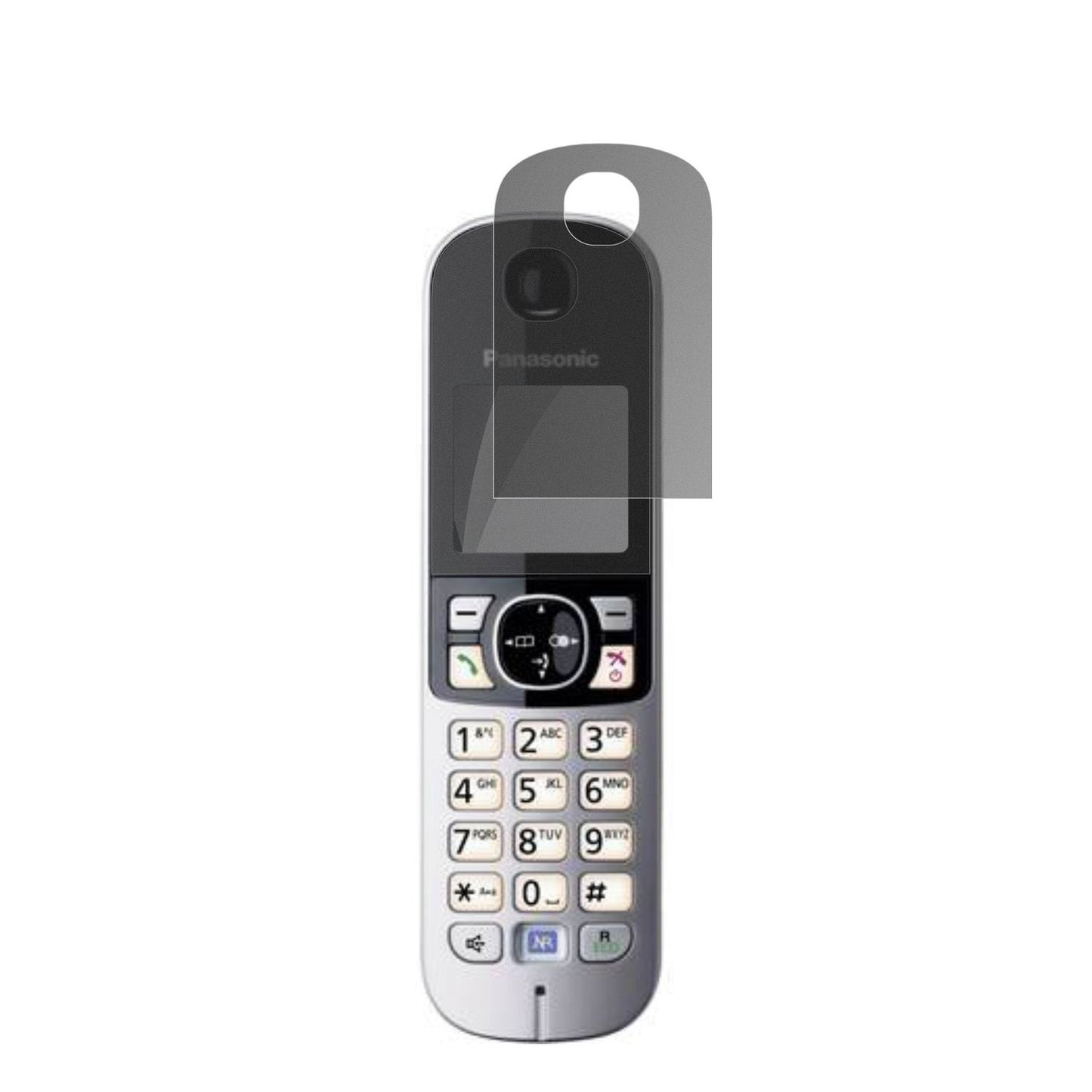 PanasonicKX-TG6823 mit aufgebrachter dipos Flex Schutzfolie, die seitliche Einblicke blockiert
