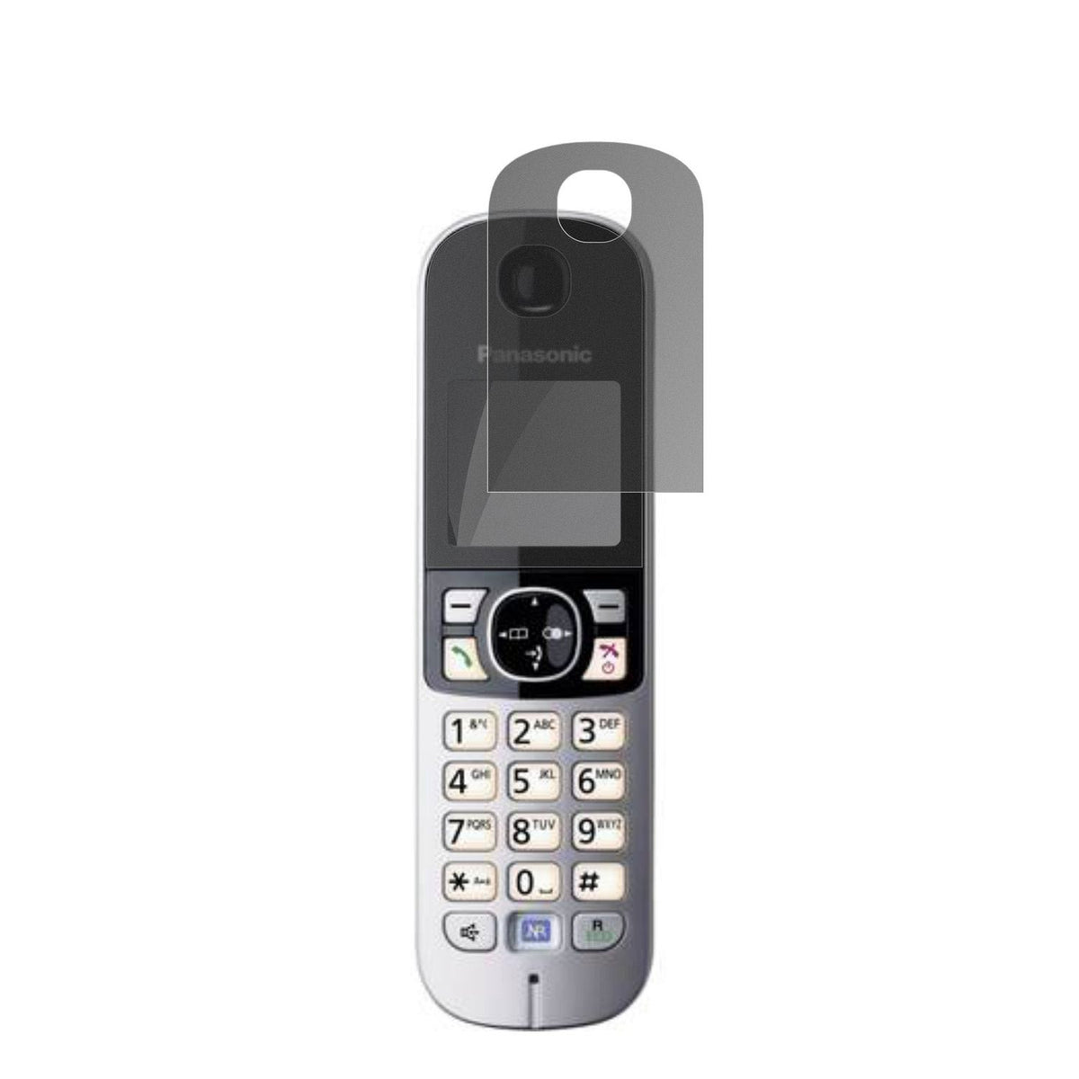 PanasonicKX-TG6823 mit aufgebrachter dipos Flex Schutzfolie, die seitliche Einblicke blockiert