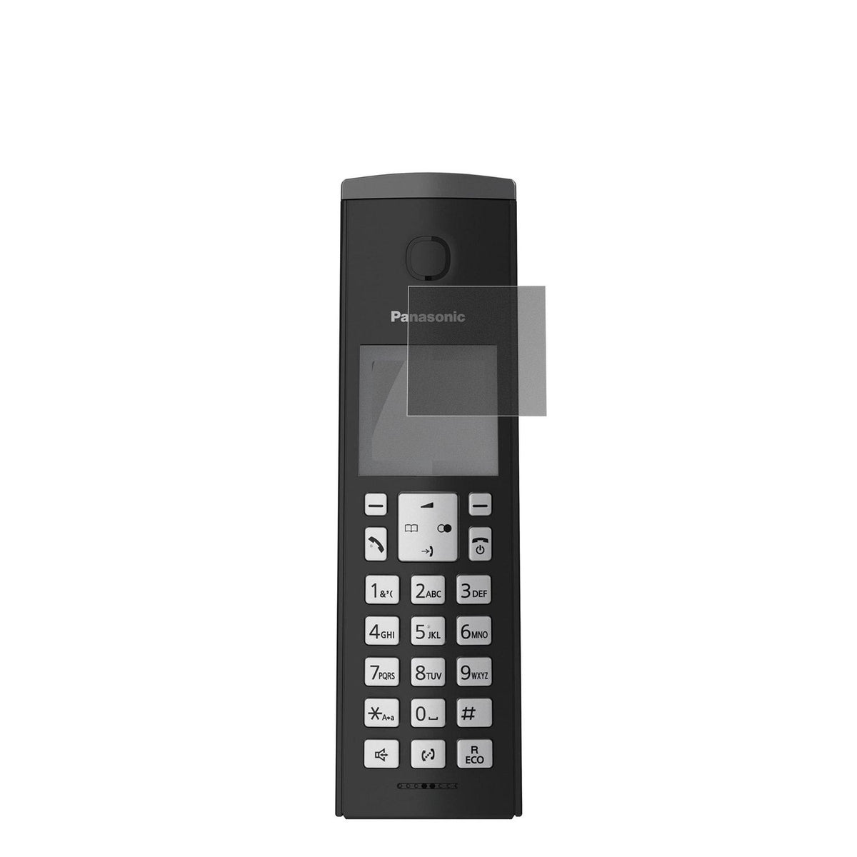 PanasonicKX-TGK220 mit aufgebrachter dipos Flex Schutzfolie, die seitliche Einblicke blockiert