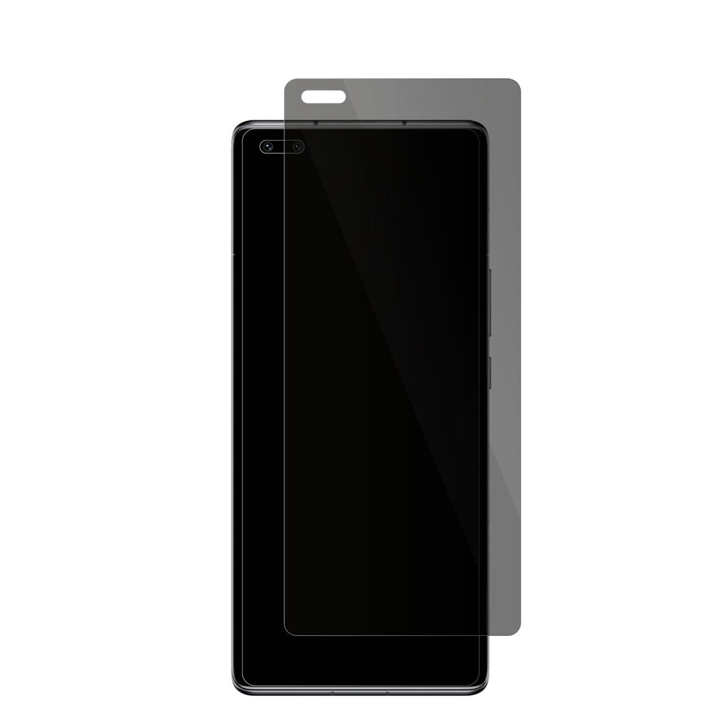 TD TechN8 Pro mit aufgebrachter dipos Flex Schutzfolie, die seitliche Einblicke blockiert