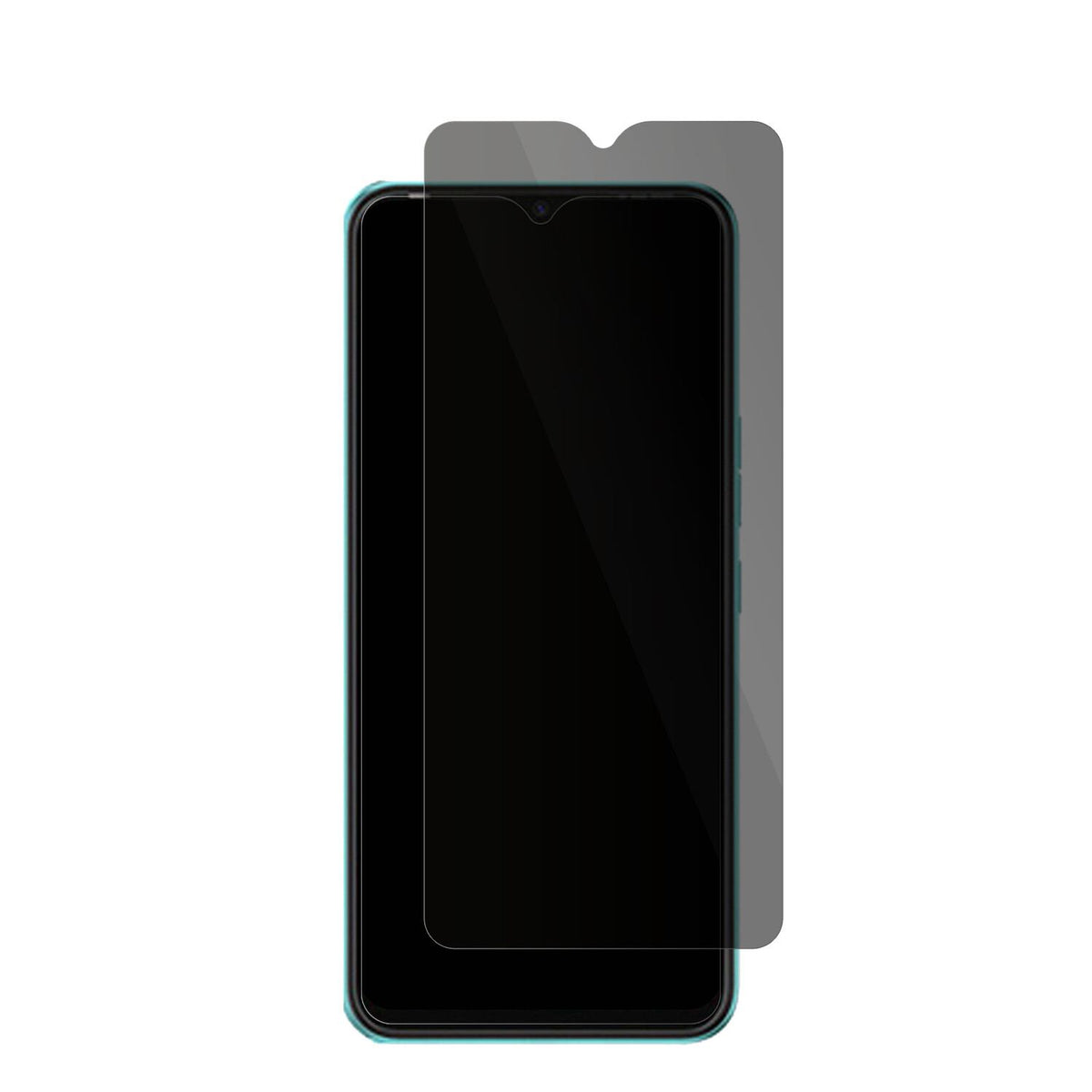TecnoSpark 8C mit aufgebrachter dipos Flex Schutzfolie, die seitliche Einblicke blockiert