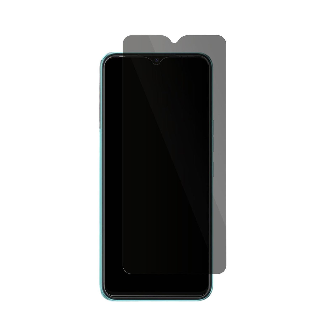 TecnoSpark Go 2022 mit aufgebrachter dipos Flex Schutzfolie, die seitliche Einblicke blockiert