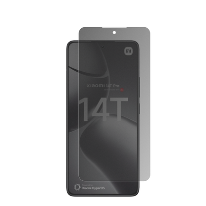 Xiaomi14T Pro mit aufgebrachter dipos Flex Schutzfolie, die seitliche Einblicke blockiert