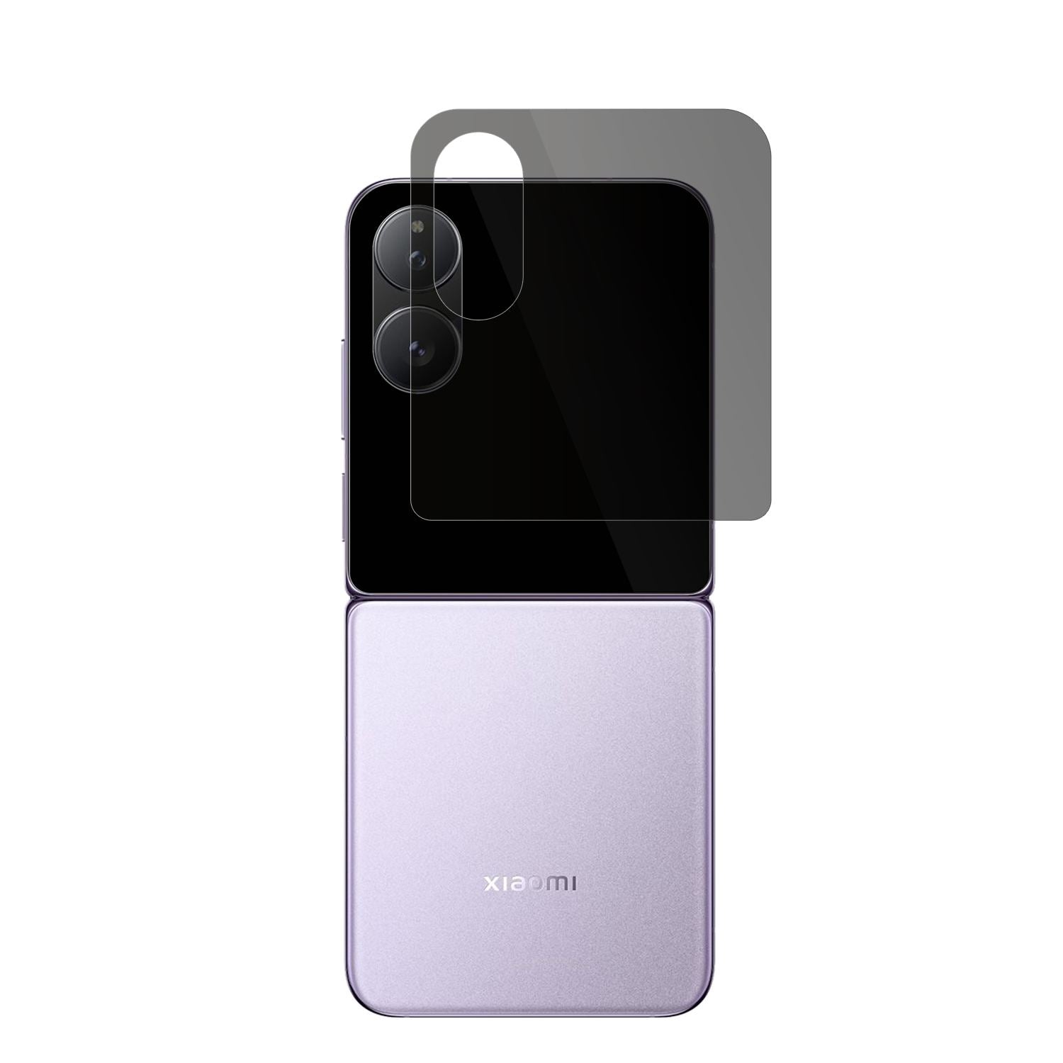 XiaomiMix Flip 2 Außenseite mit aufgebrachter dipos Flex Schutzfolie, die seitliche Einblicke blockiert