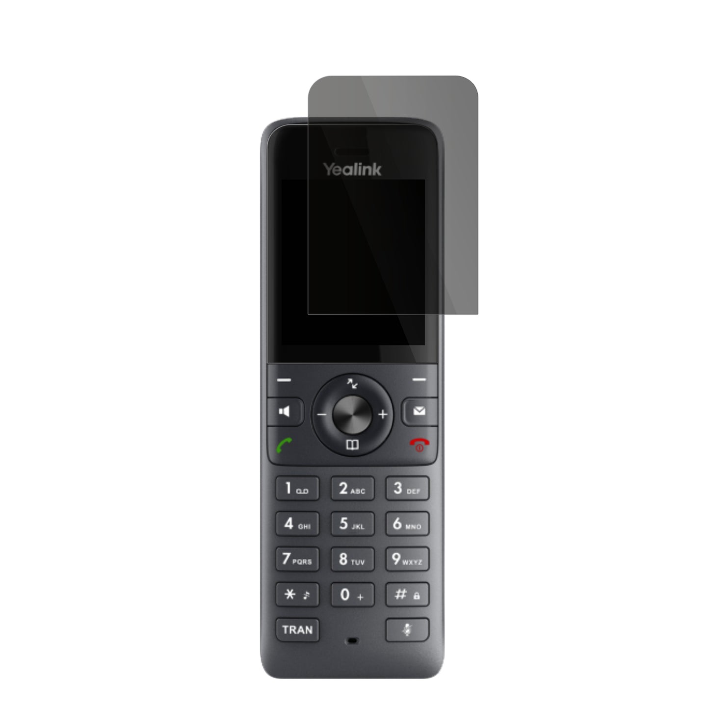 YealinkW71H Dect mit aufgebrachter dipos Flex Schutzfolie, die seitliche Einblicke blockiert