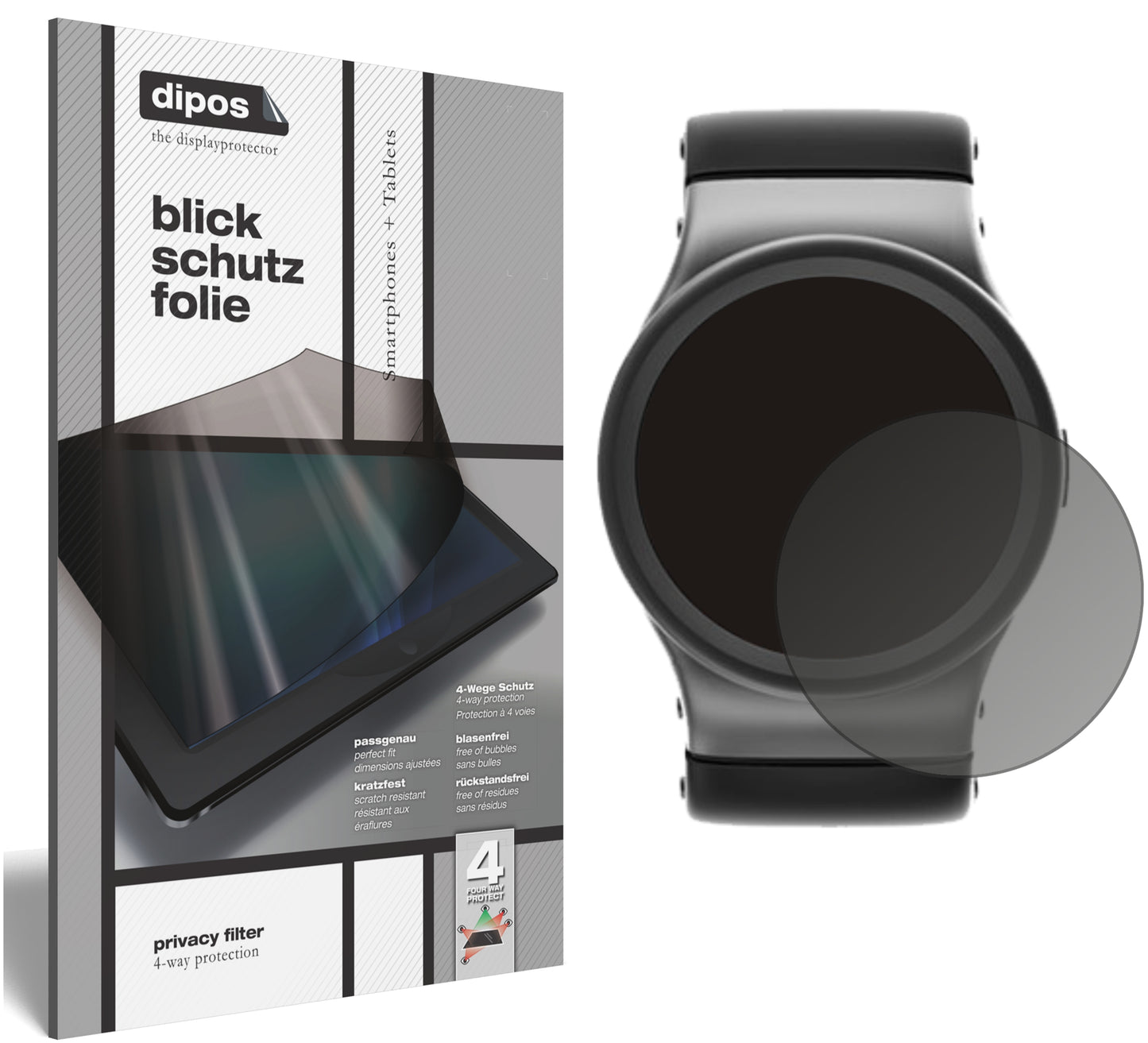 Blickschutzfolie von dipos passend für 46 mm Durchmesser Uhr, präziser Zuschnitt und blasenfrei montiert