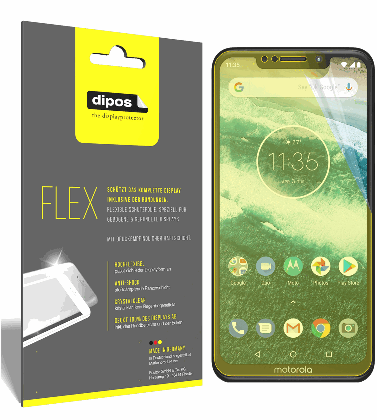 3x Full Cover Screen Protector for Motorola One Power – Covers Curved Edges | dipos