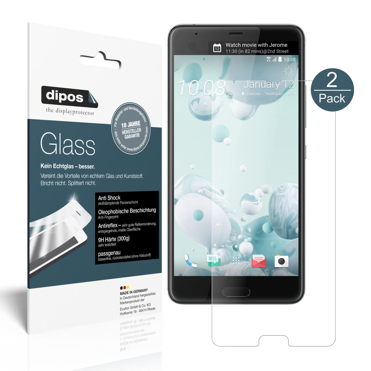 1x 9H Matte Screen Protector for HTC U Ultra Tempered Glass
