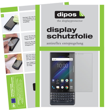 BlackberryKey 2 LE mit aufgebrachter dipos Displayschutzfolie, die lästige Fingerabdrücke minimiert