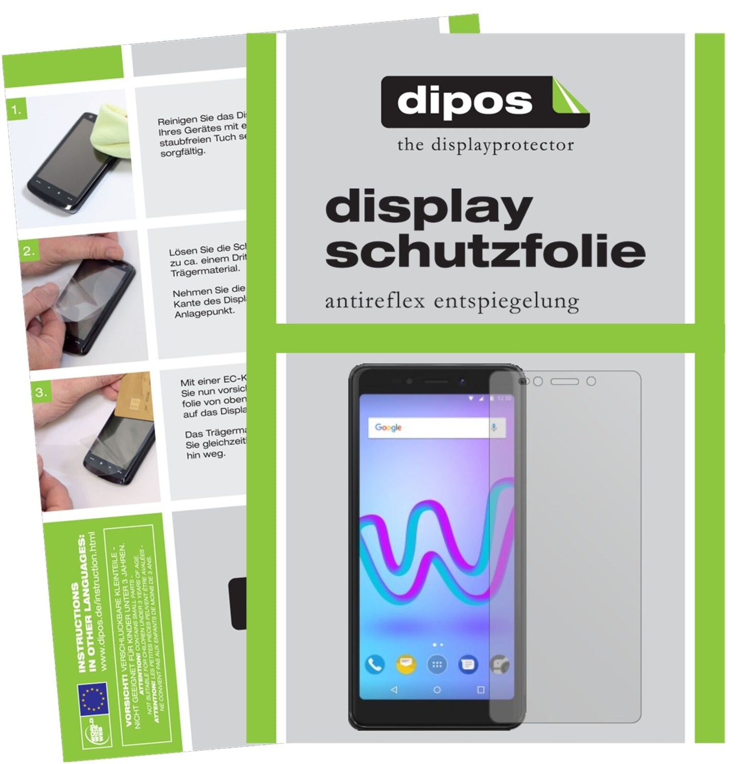 WikoJerry 3 mit aufgebrachter dipos Displayschutzfolie, die lästige Fingerabdrücke minimiert