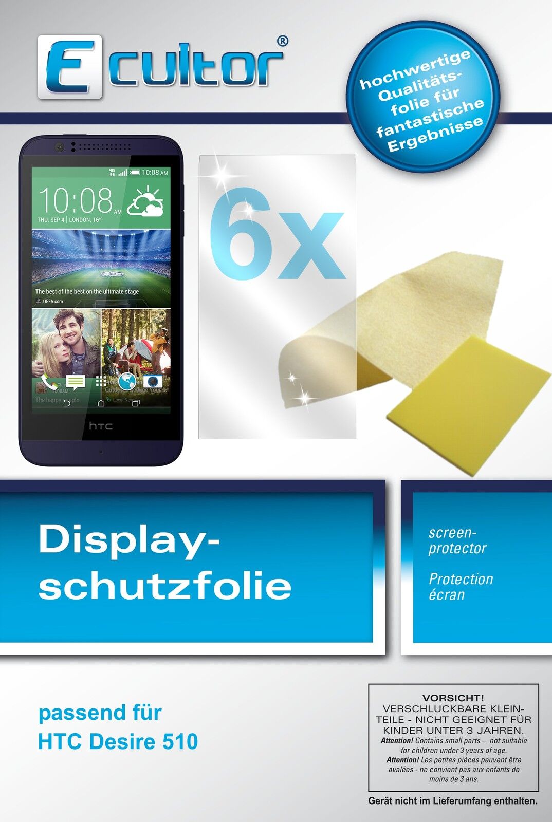 6x Schutzfolie klar für Desire 510 HTC Display-Schutzfolie