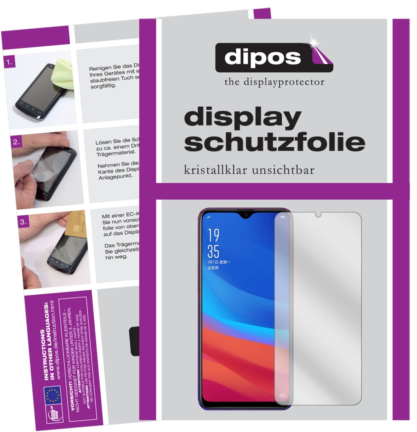 5x Schutzfolie klar für Oppo A7x Display-Schutzfolie