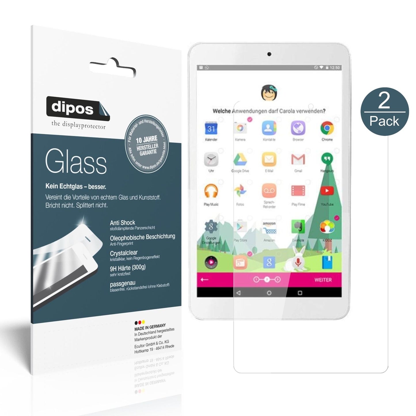 1x 9H Screen Protector for Telekom Tablet Puls Tempered Glass