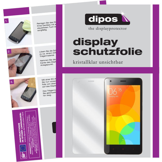 Klare Displayschutzfolie von dipos passend für Redmi 2 Xiaomi, präziser Zuschnitt und blasenfrei montiert
