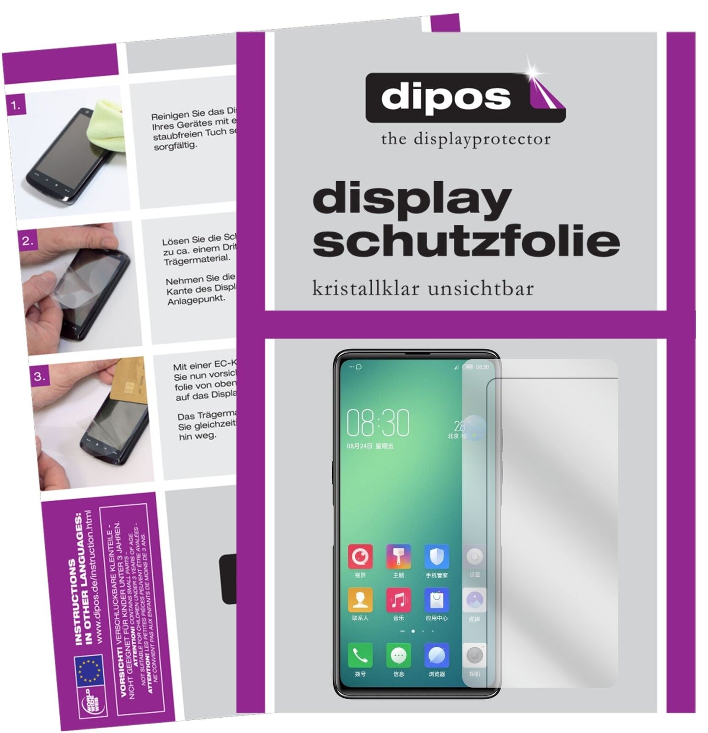 NubiaZ18S mit aufgebrachter dipos Displayschutzfolie, glasklare Darstellung ohne Einschränkungen