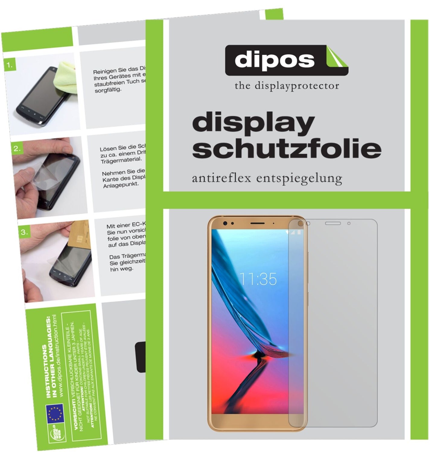 ZTEBlade V9 Vita mit aufgebrachter dipos Displayschutzfolie, die lästige Fingerabdrücke minimiert