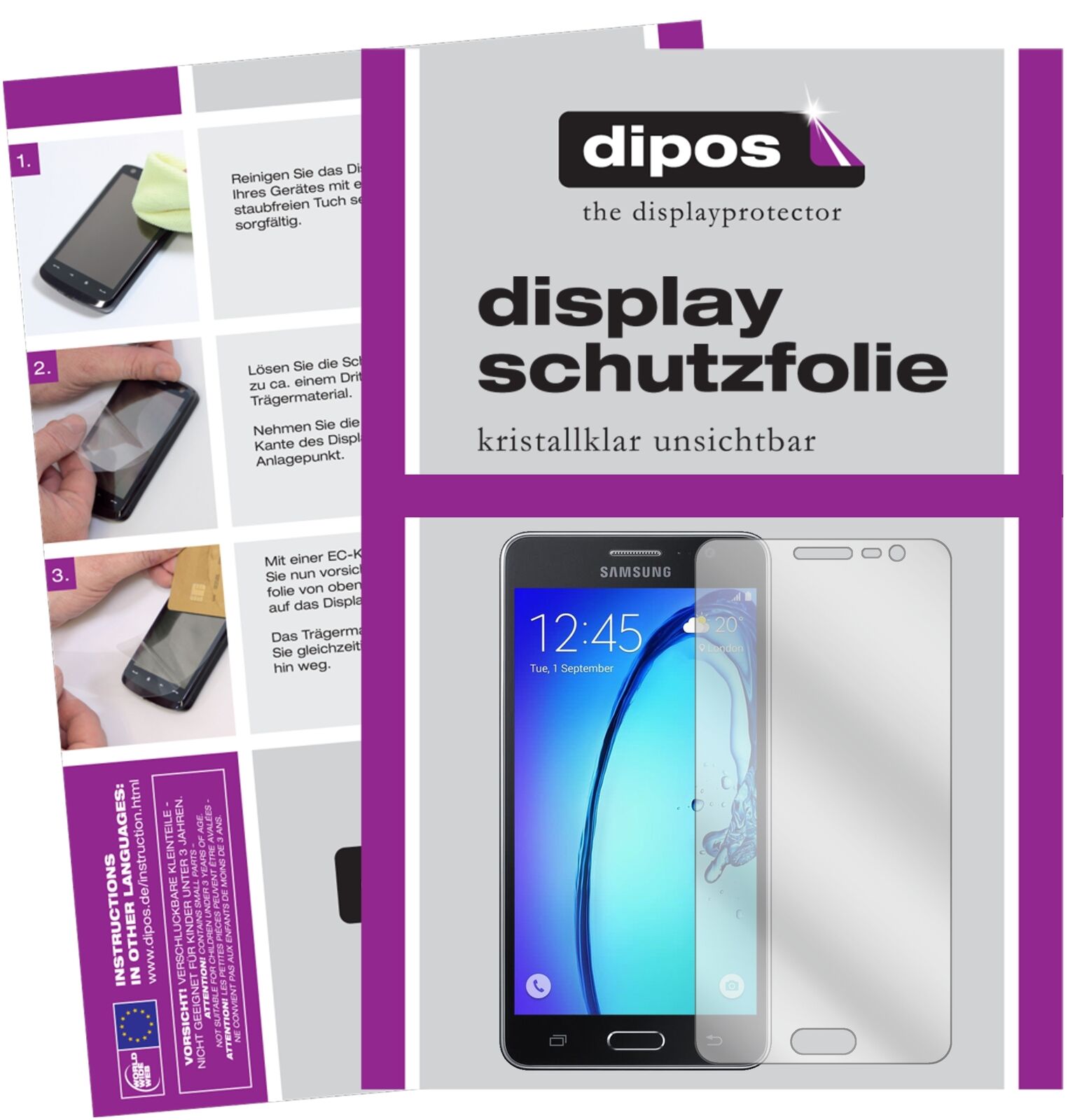 SamsungGalaxy On6 mit aufgebrachter dipos Displayschutzfolie, glasklare Darstellung ohne Einschränkungen