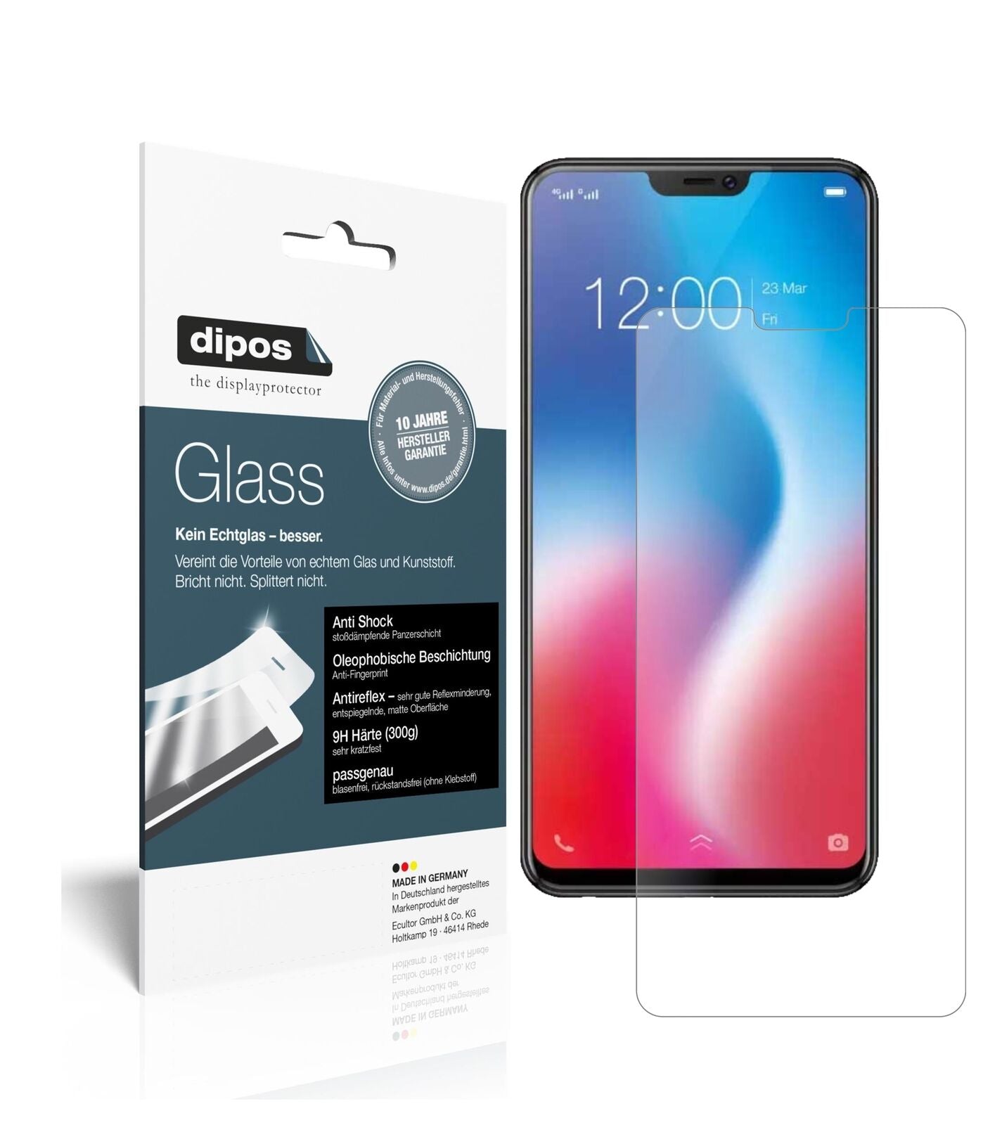 VivoV9 6GB mit aufgebrachter dipos Panzerfolie, die lästige Fingerabdrücke minimiert